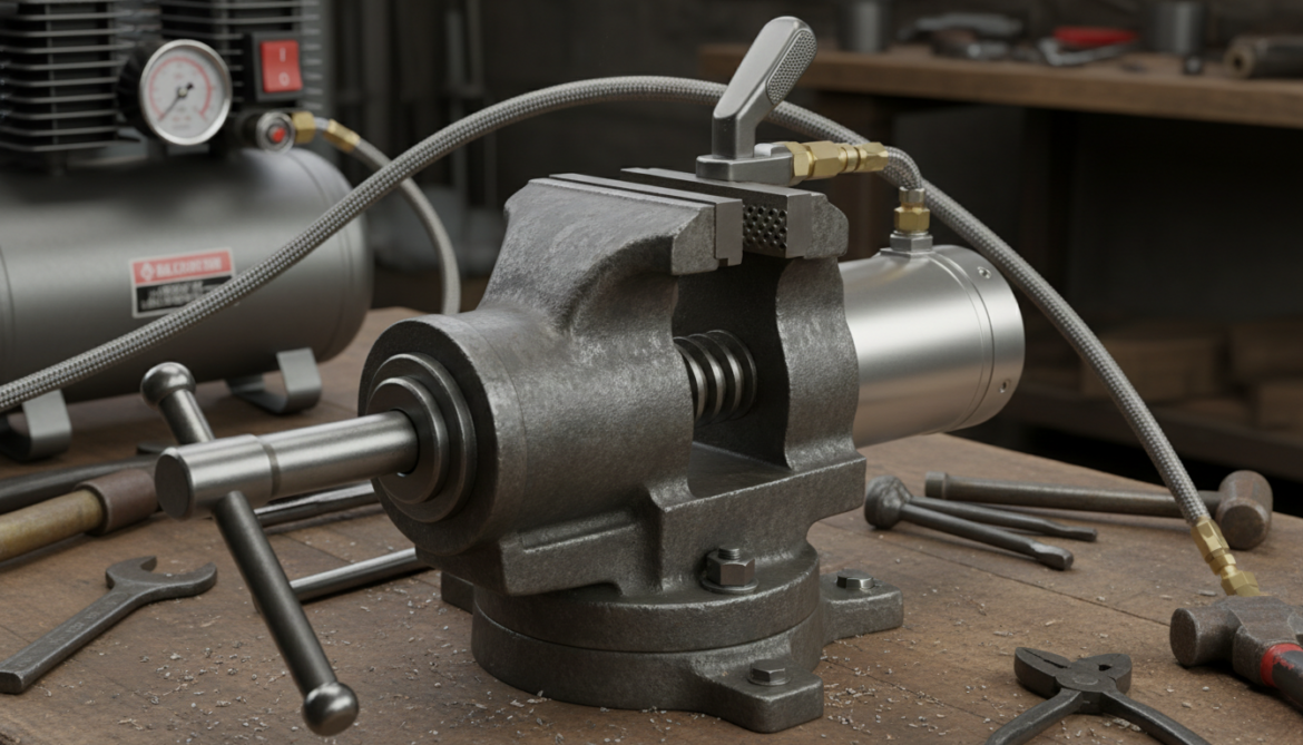 Druckluftmotor am Schraubstock