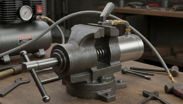 Druckluftmotor am Schraubstock