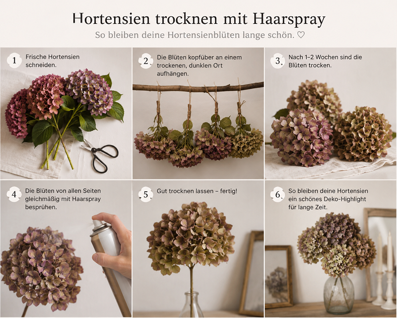 hortensien mit haarspray trocknen